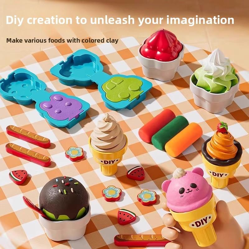 Children Play Ice Cream Maker Toy With Colorful Clay For Creative Fun And Parent Child Interaction