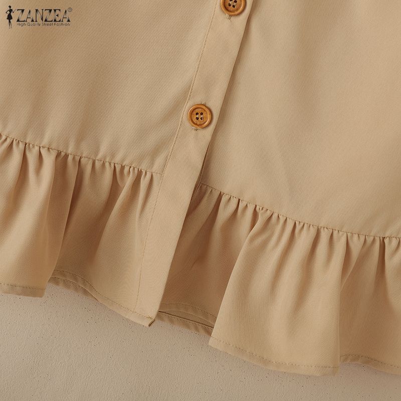 ZANZEA Женская повседневная однотонная блузка с круглым вырезом и рукавом 3/4