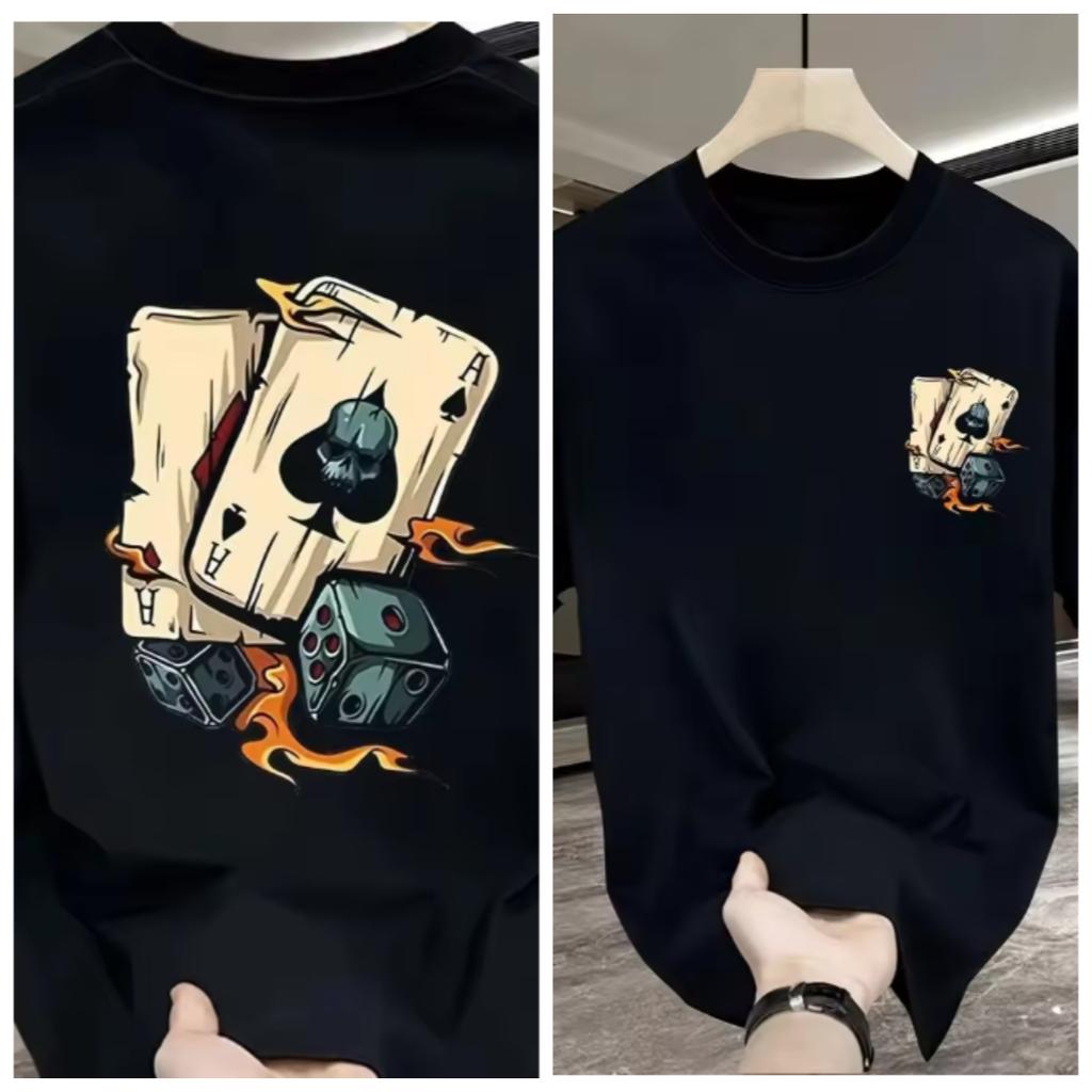 Hot Selling New Unisexs Poker Dice Print Pattern Round Neck Breathable TShirt Outdoor Skin Friendly Casual Top