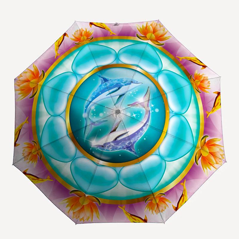 1pc Dolphin Mandala Auto-Fold Umbrella with One-Touch Open/Close - 8 Reinforced Ribs for Windproof Stability, yy251118203
