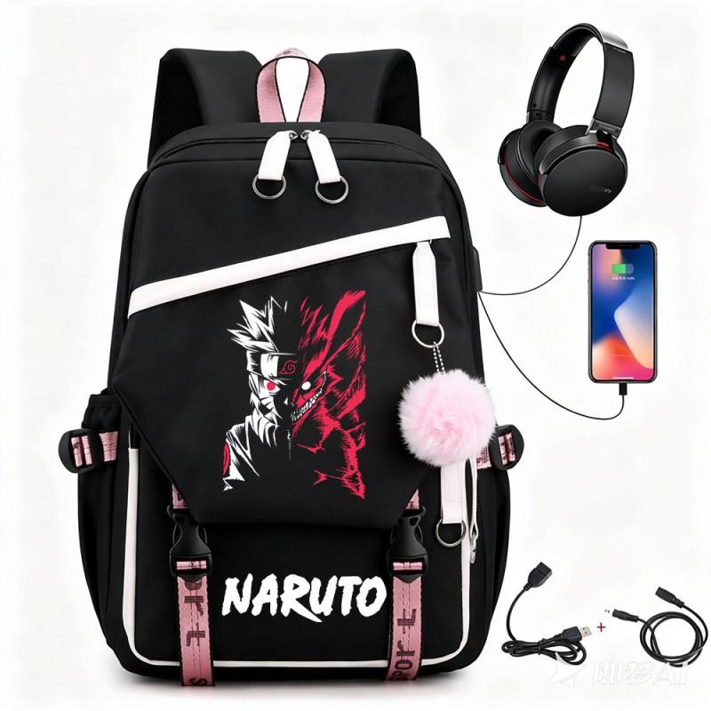 Anime Backpack Students Featuring Uchiha Itachi Design Canvas School Bag With USB Charging Port Unisex Street Style