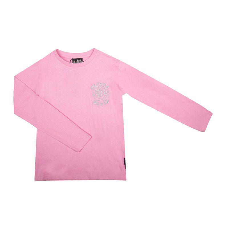 Детская однотонная хлопковая вышитая розовая футболка ELEVEN PARIS