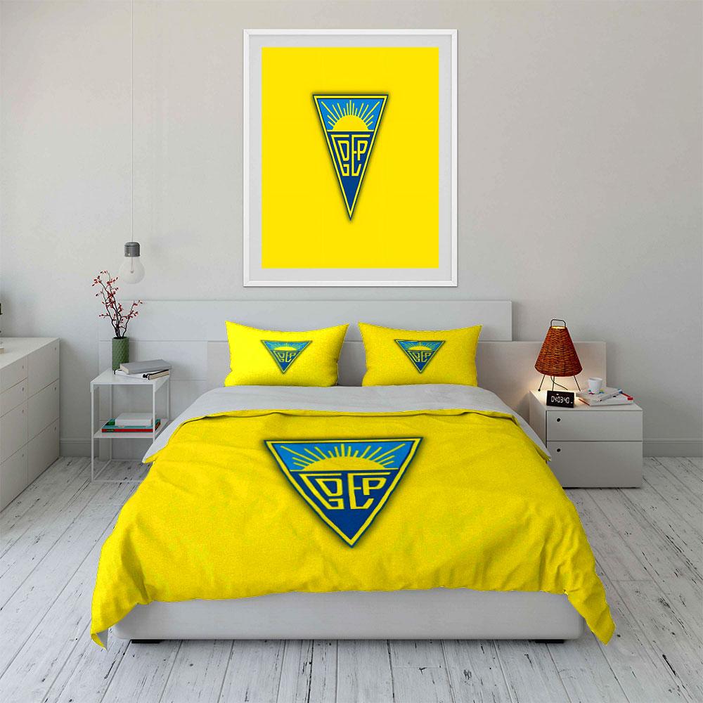 Yellow bedding, triangular blue logo. Bedding sets Duvet cover sets Duvet covers Pillowcases(1 * Duvet Cover 2 * Pillowcases without duvet insert)