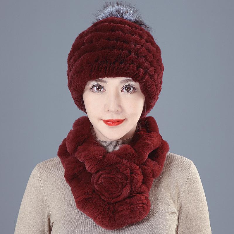 New Rex Rabbit Hair Hat Female Winter Mother Middle and Old Fur Hat Thickened Warm Rabbit Hair Plush Round Hat