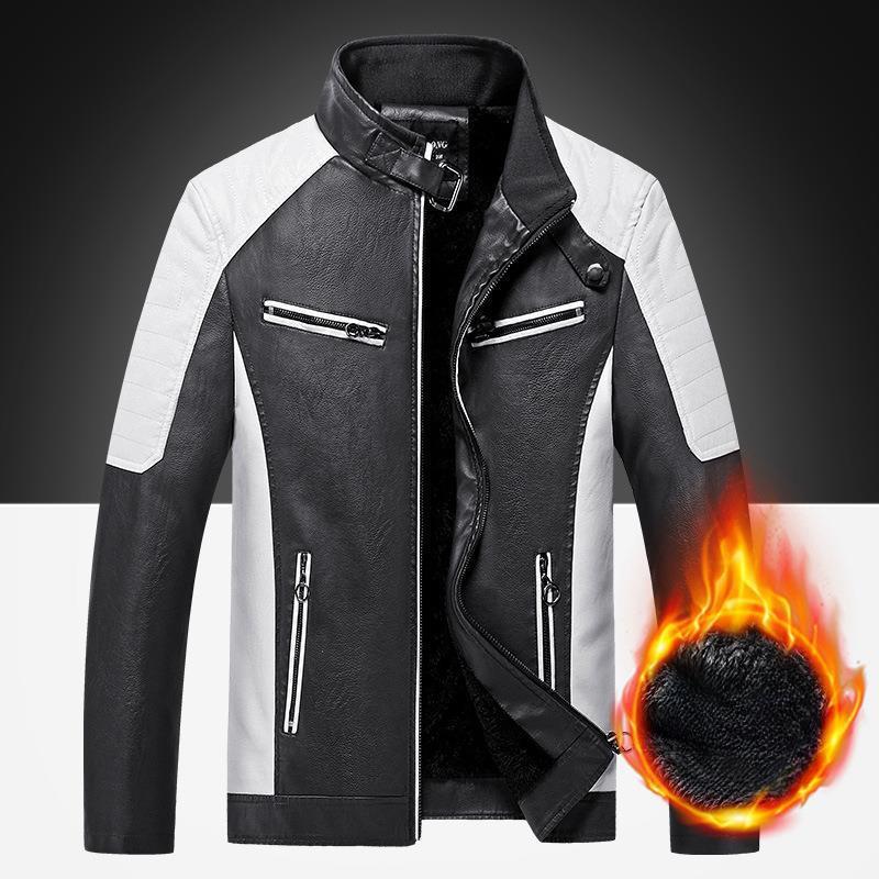 Thin Spring and Autumn Casual Men's Leather Jacket Fashion Splicing Locomotive Retro Leather Jacket Men's Clothing