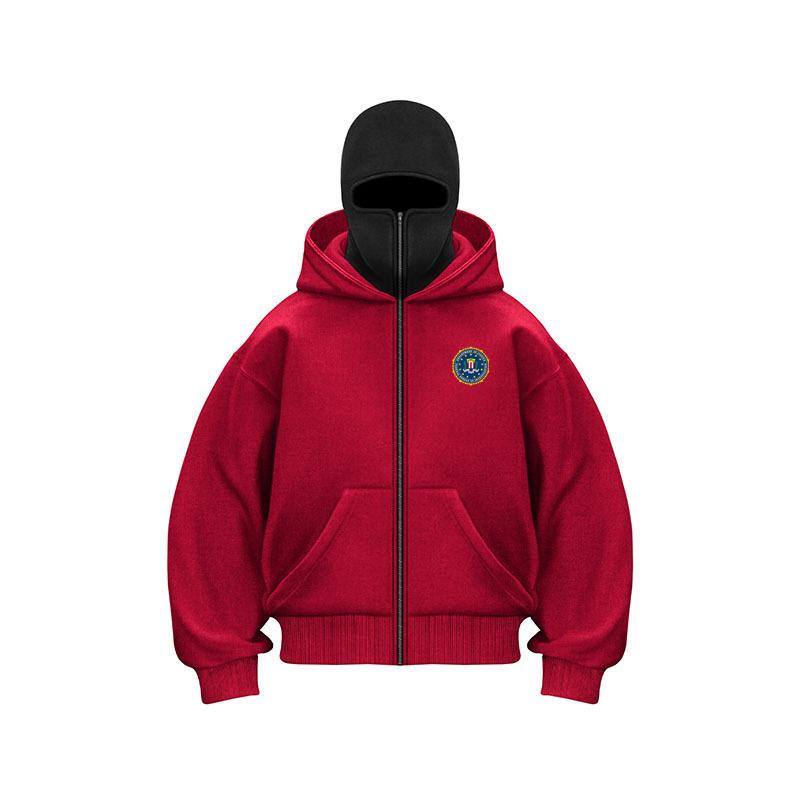 Mens Hooded Sweatshirt FBI Loose Jacket Double Hat Autumn Winter Sporty Hooded Sweatshirt Long-Sleeve Hoodies