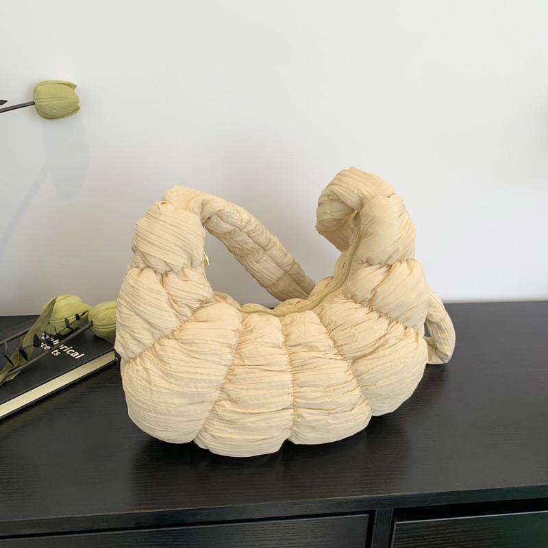 Soft Cotton Duffle Bag With Puffed Pattern And Single Strap For Casual Outings