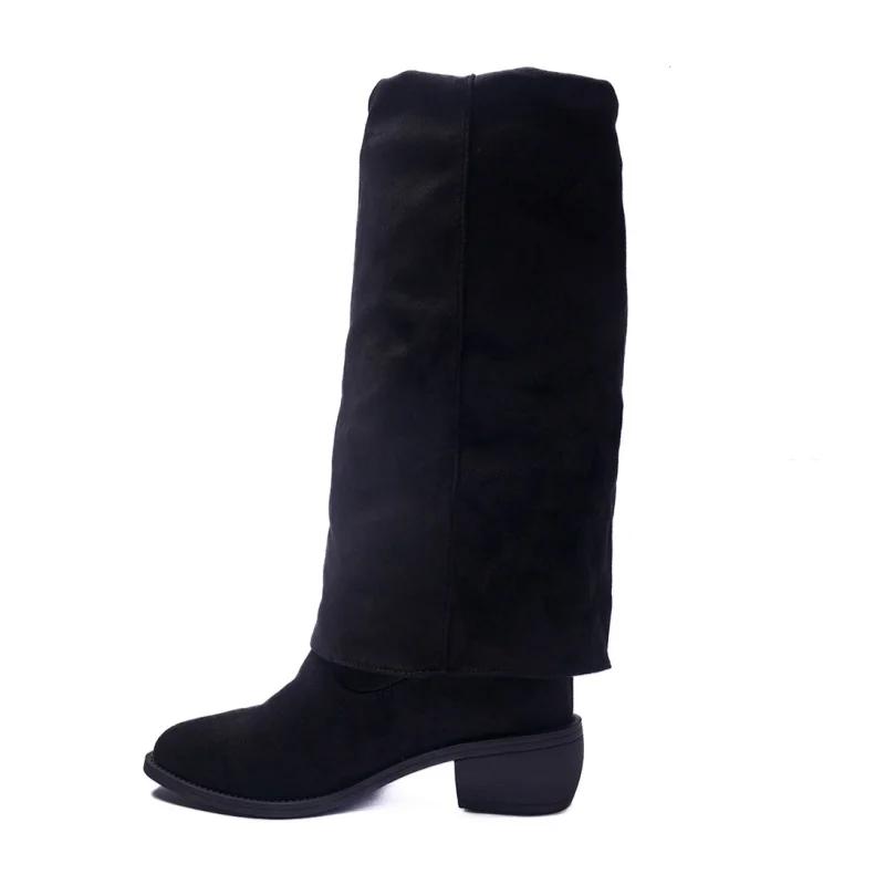 Трендовые женские сапоги «Челси» до колена, брендовые туфли на среднем каблуке, зимние новые туфли в готическом стиле в стиле мотоциклетной замши в стиле ретро, массивные ботинки Mujer