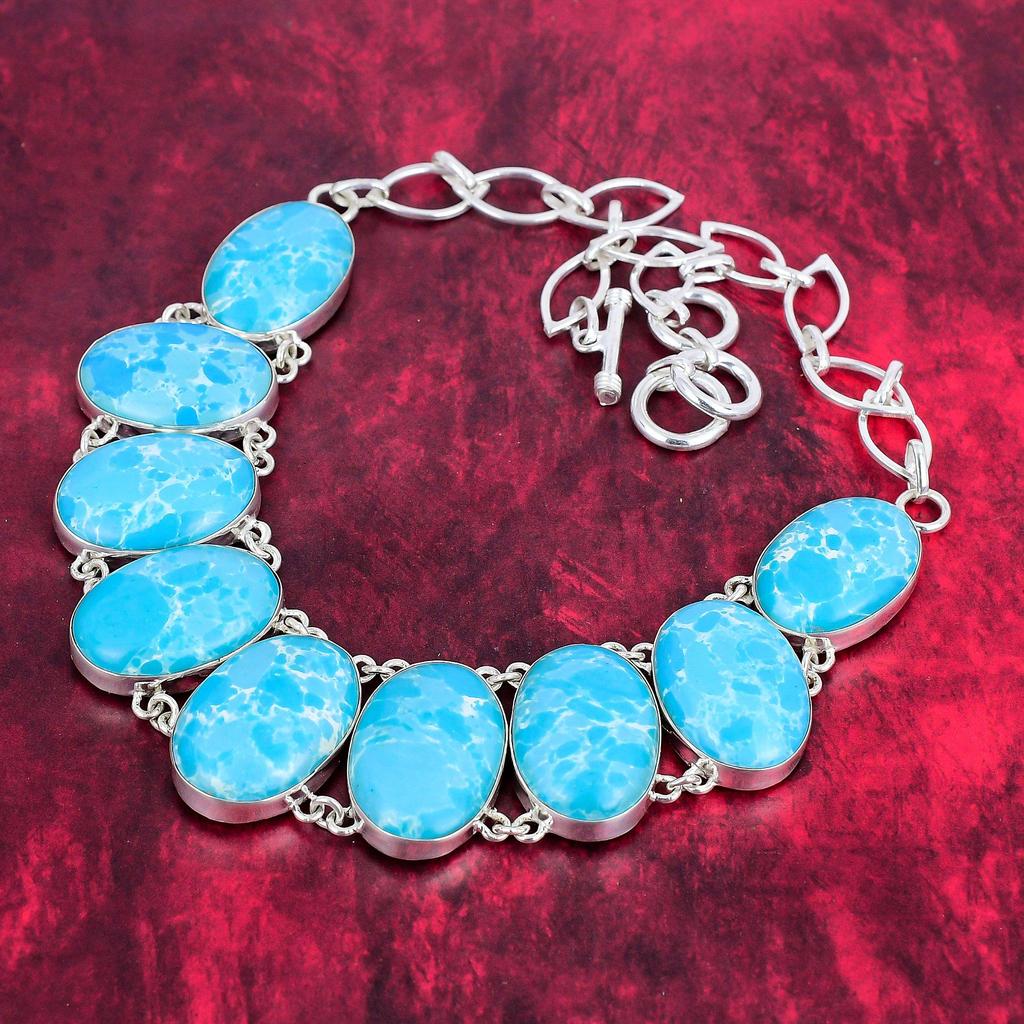 Larimar Handmade Gemstone Necklace, 925 Solid Sterling Silver Necklace Unique Design Jewelry, Adjustable Chain Necklace