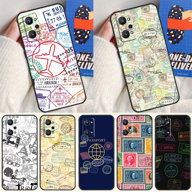 Паспортные туристические штампы для чехла Realme GT 6 6T 5 GT7 Pro C61 C75 C55 C51 C21Y C25S C67 C53 13 12 10 11 14 Pro Plus