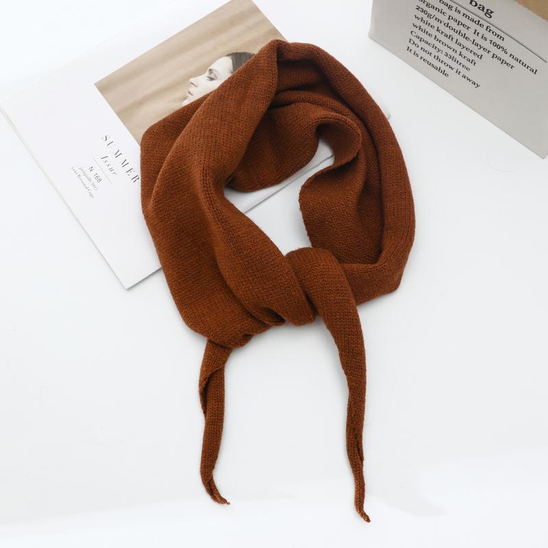 Knitted Warm Multi-Functional Neckerchief Women Muffler Scarf Triangular Wool Shawl Triangle Color Plain Solid K-Fashion Style Korean Scarves