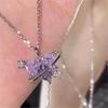 17KM Sweet Pink Zircon Pendant Necklace Heart Bow Chain Choker for Women Jewelry Accessories