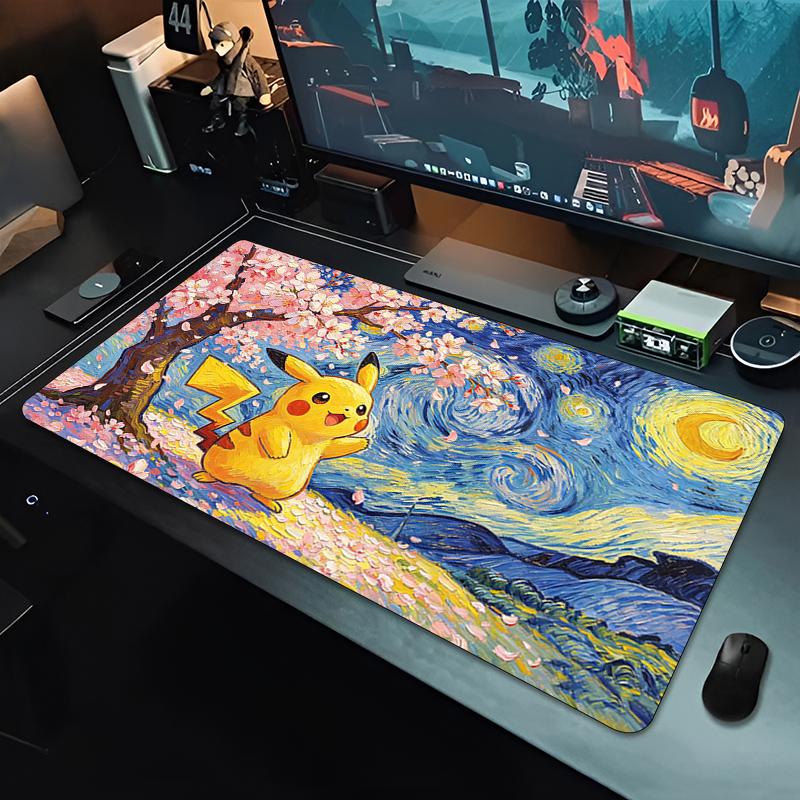 Hot Mouse Pad Pikachu Starry Night oil painting Large Extended Non Slip Gamer Desk Mat Antislip Office Gaming Mouse Pad