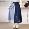 Women Casual Elastic Waist Loose Patchwork Floral Long Skirts