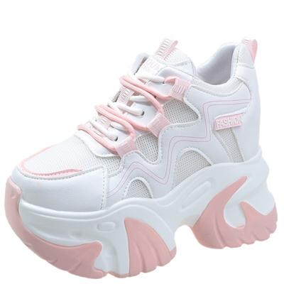 Мода модные массивные кроссовки женские осенние спортивные туфли на платформе со шнуровкой новые женские туфли на высоком каблуке 10 см с толстой подошвой женские кожаные туфли-лодочки