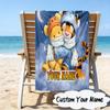 Custom Name Nightly Tiger Hugs Pooh Microfiber Beach Towel Super Soft & Absorbent for Bath, Beach, Travel  Bath Time Accessory, Fan gifts
