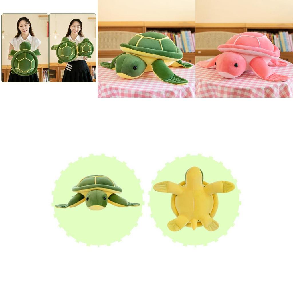 Adorable Green Turtle Plush Pillow Ultra-soft Pp Cotton Stuffed Animal Toy For Kids