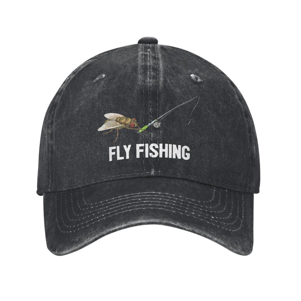 Casual Fly Fishing FisherUnisex Pun Funny Joke Baseball Caps Unisex Style Distressed Denim Headwear Sport Outdoor Summer Gift Hat