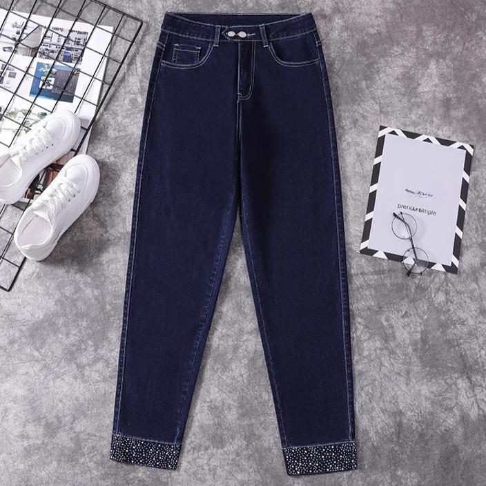 Dimanaf 2024 Большие размеры Женские осенние джинсы однотонные брюки шаровары джинсовые женские эластичные базовые синие брюки с высокой талией модные новые брюки большого размера 4XL 5XL