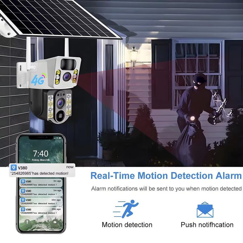 LS VISION 4G SIM Card 4K 8MP Camera Wifi Dual Lens Dual Screen PTZ Camera Auto Tracking Security Camera Outdoor CCTV Surveillance V380 Pro