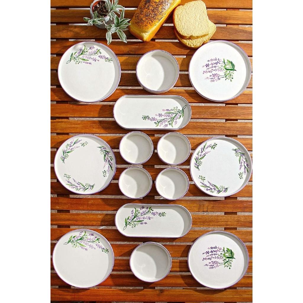 14 Piece Stackable Lavender Breakfast Set For 6 Persons - Luxury Breakfast Presentation Set Plate