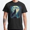 Men Fashion Casual Short Sleeves Wolf Moon Black Tees Classic Oversized T-shirts