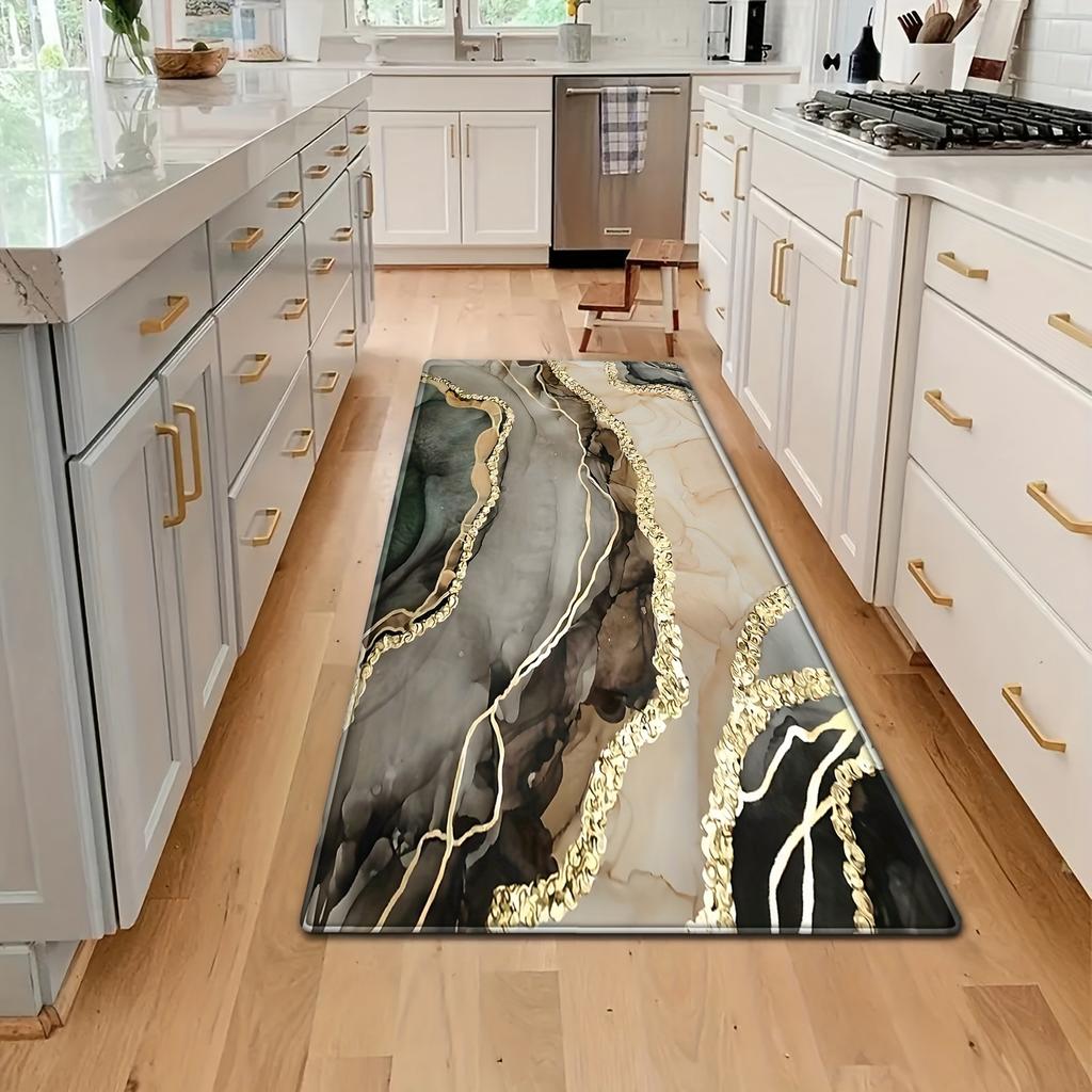 Роскошный мраморный кухонный коврик в золотистую полоску, мягкий утолщенный кухонный коврик, водонепроницаемый нескользящий маслостойкий напольный коврик, коврик для бега