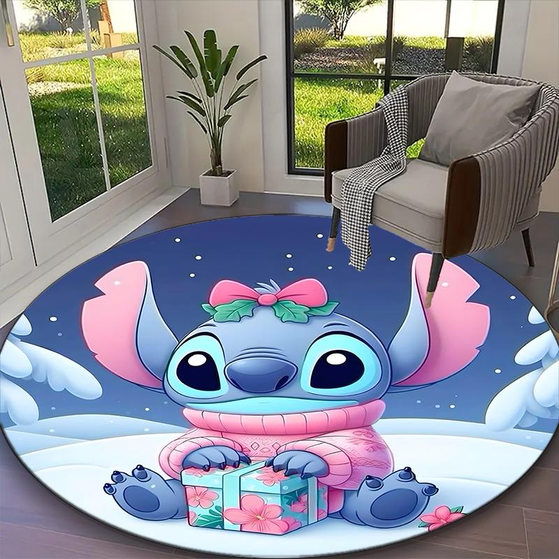[1pc Stitch Pastel Donut Floral Office Carpet] Easy Maintenance Chair Rug for Conference Room Use, Durable Round Sofa Floor Mat