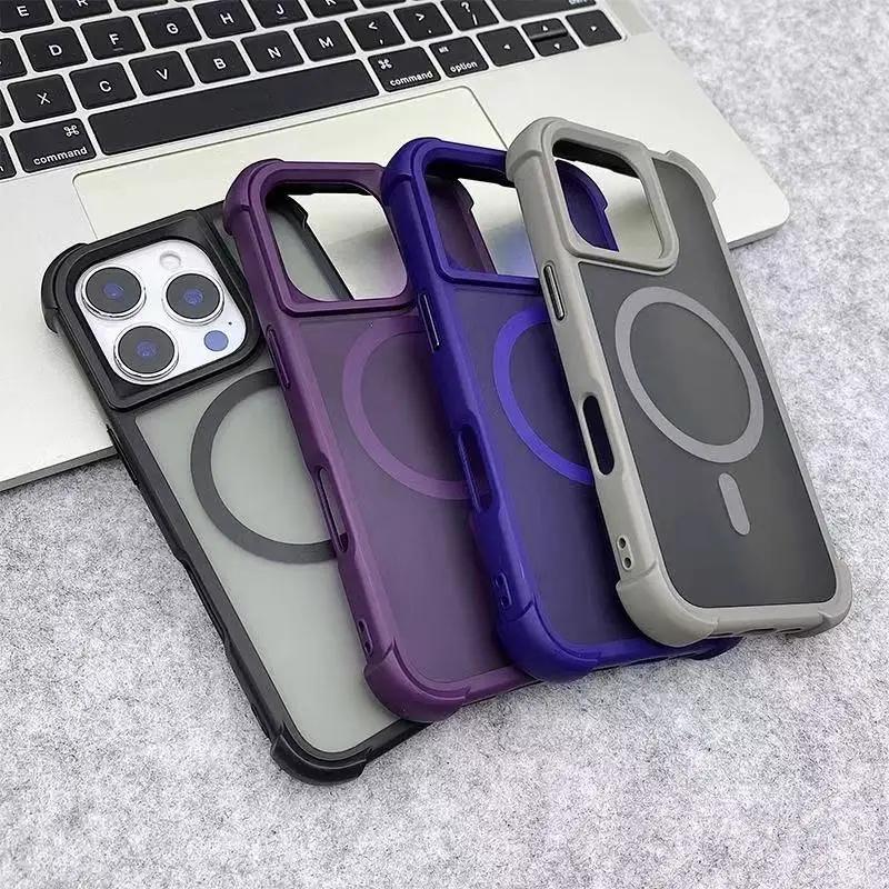 For Magsafe Armor Bumper Matte Phone Case For iPhone 17 Air 15 16 14 12 13 11 17 Pro Max 16 Plus Hard Shockproof Hybrid Cover