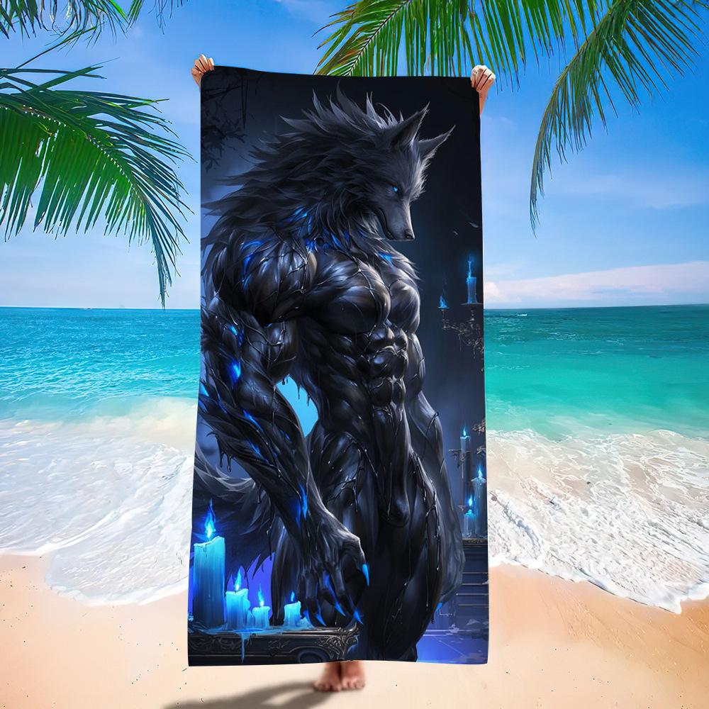 Wolf Beach Towel Class A European And American Microfiber Bath Towel Adult Men And Women Summer Printed Towel
