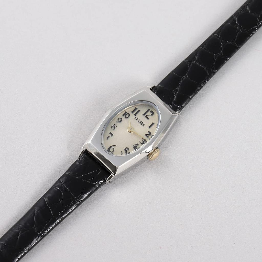 Женские солнечные часы LeClair из натуральной кожи крокодила, Япония [LCREA] LC2003-SS (OVALE/Серебро, пояс/LC2003-SSCBK)