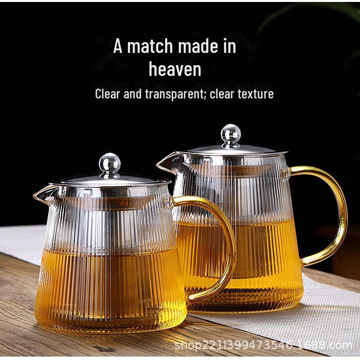 Стеклянный чайник с вертикальным узором, устойчивый к высоким температурам, и фильтром из нержавеющей стали для заваривания ароматизированного чая