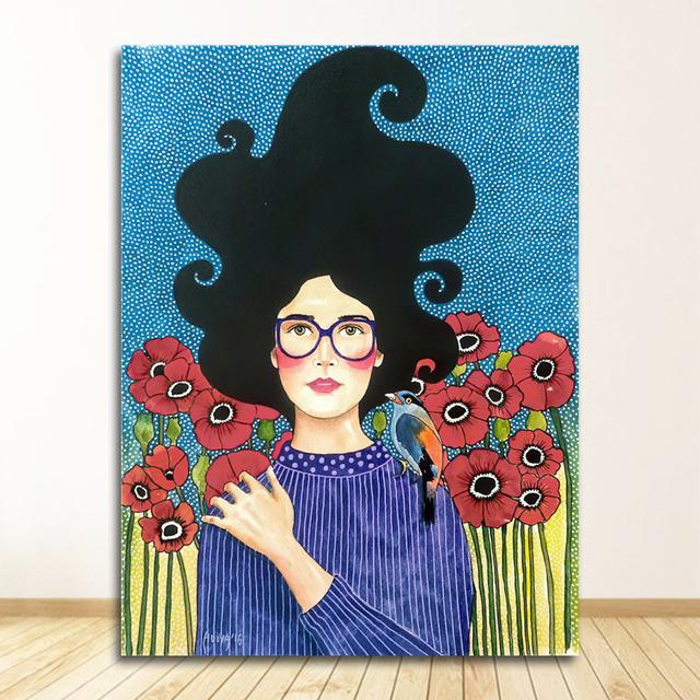 Настенные панно Cuadros для гостиной, винтажные без рамы, абстрактные красочные девушки, настенная живопись на холсте, плакат на скандинавскую тему, цветочные волосы