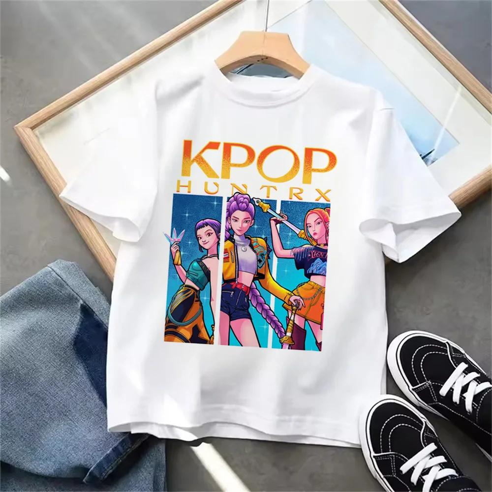 Детская футболка KPop Охотники на демонов Фильм Круглый вырез Мультяшная для девочек и мальчиков Повседневная с принтом для малыша Модная повседневная одежда для мужчин и женщин