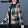 Осеннее тонкое клетчатое пальто для матери среднего возраста, универсальный свободный кардиган в западном стиле, свитер с длинными рукавами