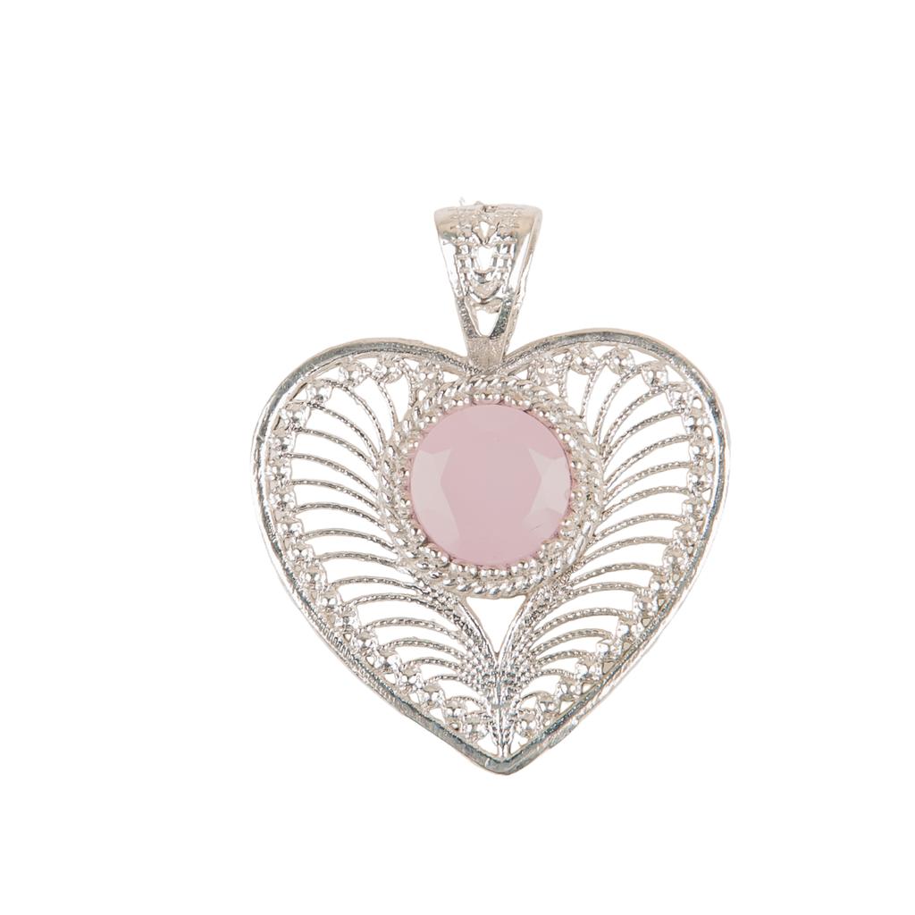 Rose Chalcedony Gemstone 925 Sterling Silver Jewelry Handmade Heart Pendant1.4" CP-15-16