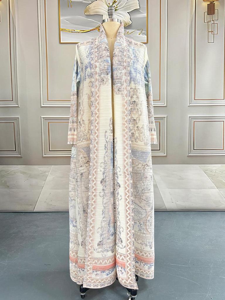 Women's Issey Miyake Pleated Print Cardigan Abaya - Long, Plus Size Arab Robe