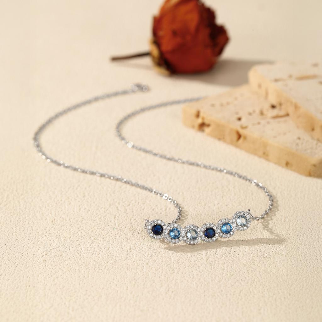 MODIAN Solid 925 Silver Fashion Simple Gradient Blue Round Zirconia Pendant Necklace For Women Daily Fine Jewelry