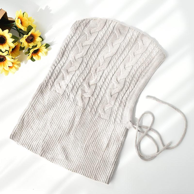 Winter Hooded Scarf Earflap Hat Women Knitted Beanie Hat With Drawstring Wool Knit Beanie With Custom Logo