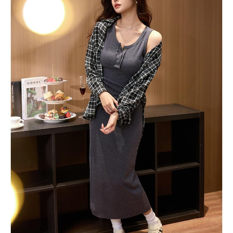 Advanced Sense of Высококачественное платье-жилет из толстой хлопковой нити, женское летнее облегающее платье с разрезом и тонкими подтяжками, длинное платье