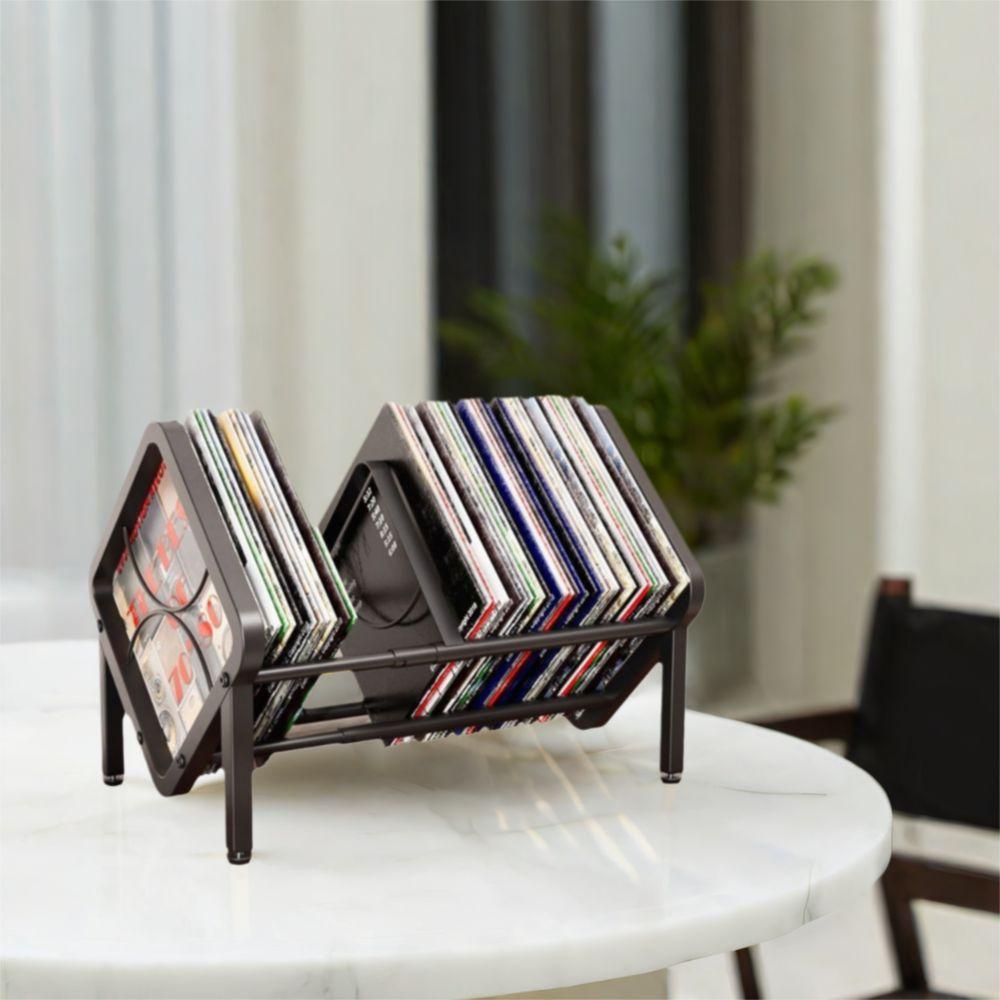 Black Vinyl Record Holder Carbon Steel Single Tier Record Holder Durable CD Record Display Studio