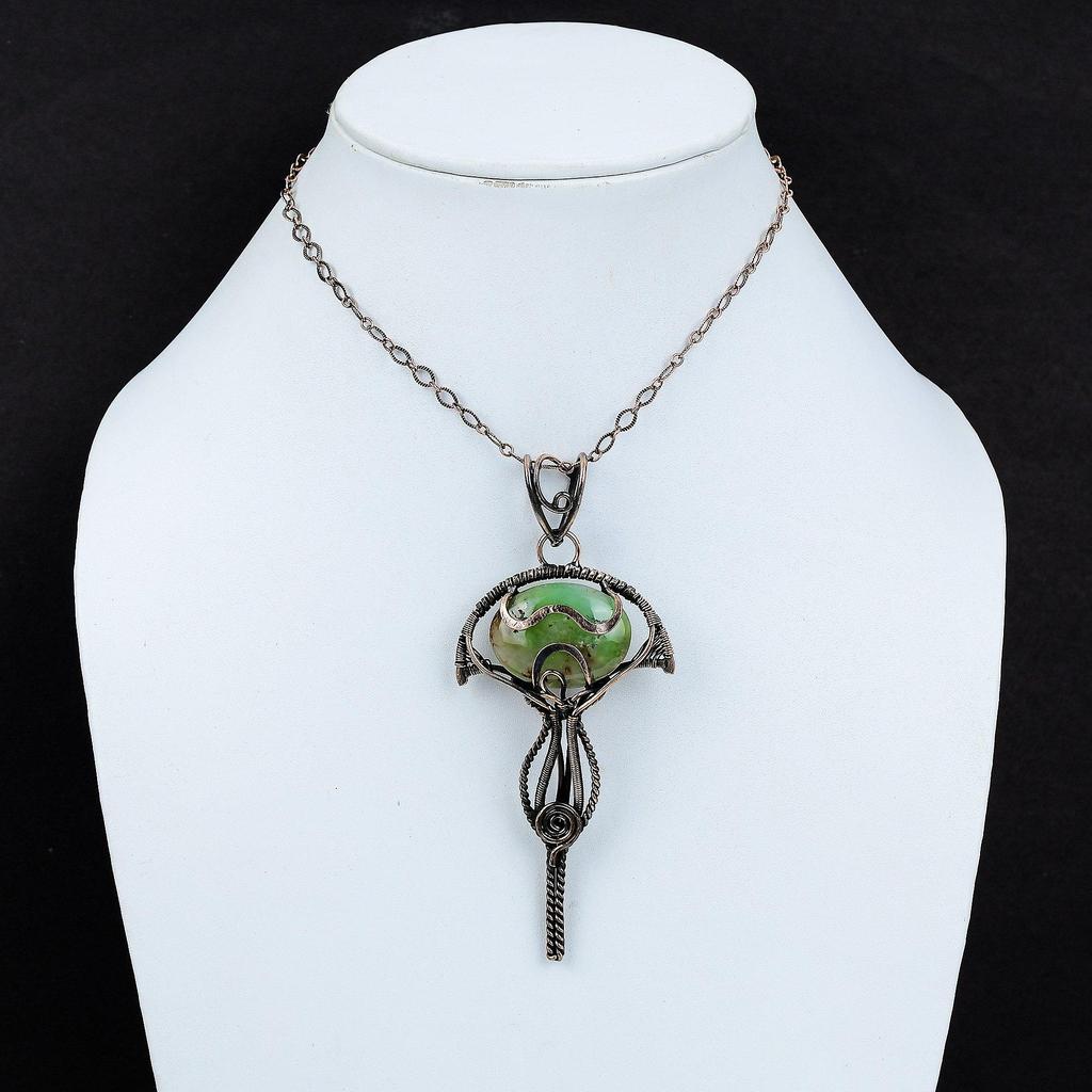 Подвеска из хризопраза Boulder, подвеска из медной проволоки, ювелирное изделие ручной работы, подвеска из драгоценного камня, подвеска из медной проволоки для женщин, подарок для мамы