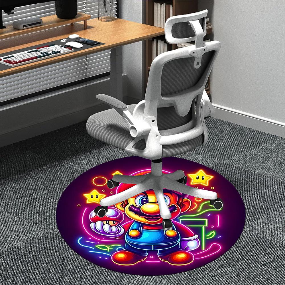 1pc Mario Neon Office Round Area Rug, Indoor Mat Suitable For Office,Bedroom Living Room Home Decor, Room Deco a0926185