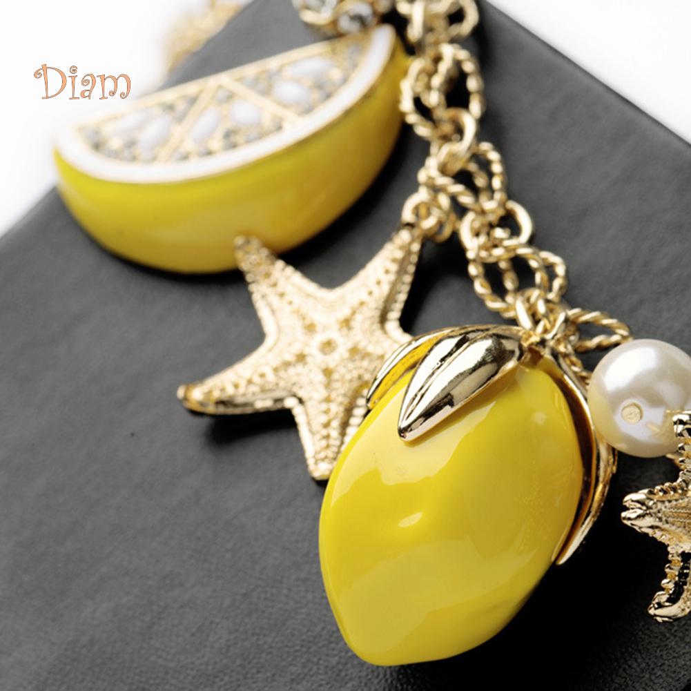 Diamonding Jewelry Creative Summer Beach Women Faux Pearl Starfish Lemon Charm Bracelet Bangle