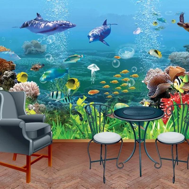 3D стерео фотообои Подводный мир Обои для стен Пейзаж Детская спальня Фон для стены Декор