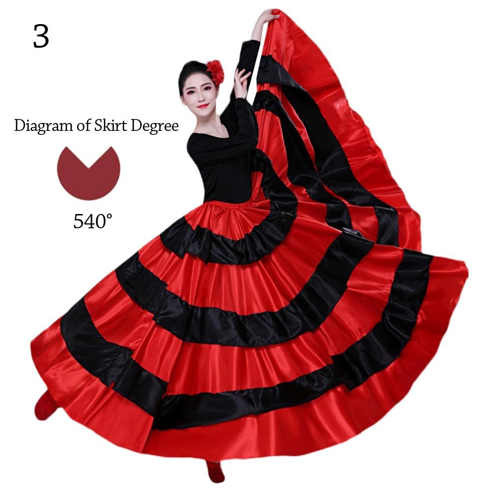 Big Swing Belly Dance Costumes Satin Paso Doble Dance Dress Spanish Flamenco Skirt for Women