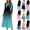 Women's Floral Print Midi Boho Dress Casual Long Sleeve Flowy Smocked Dresses With Pocket Summer And Spring