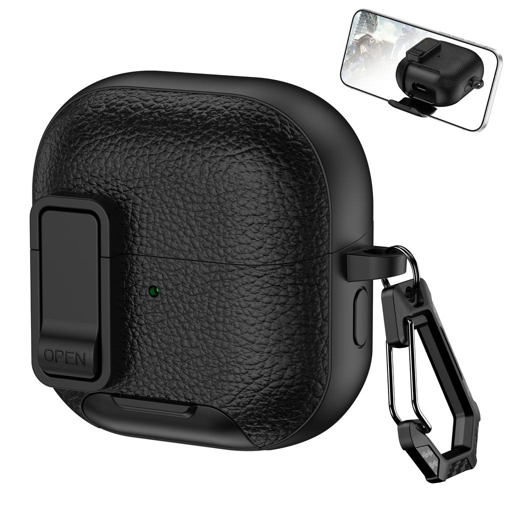 Защитный чехол для Huawei FreeClip 2 с текстурой кожи, дизайн с замком, чехол для беспроводных наушников с функцией подставки для телефона/Пряжкой