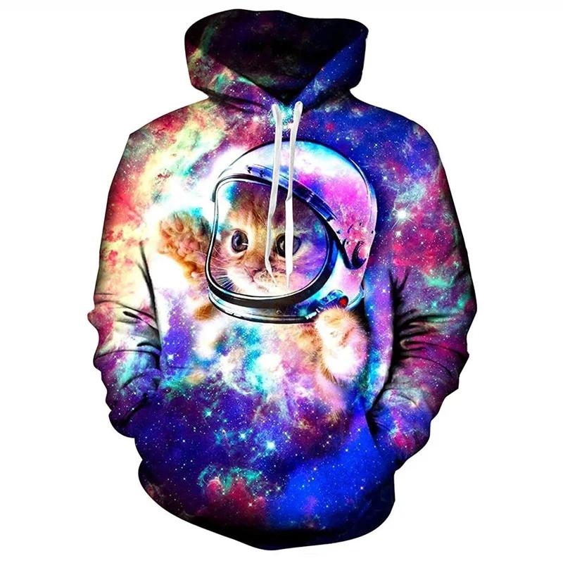 Galaxy Cat Riding Dinosaur Shark Graphic Hoodie Men Clothing Unisex 3D Print In Hoodies Women Harajuku Fashion Y2k Pullover