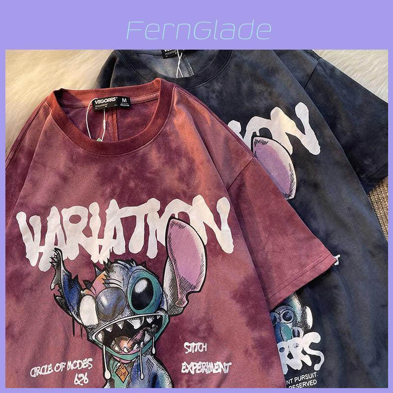 Casual Summer T Shirt With Stitch Pattern Printed Dyeing Cotton Blend For Student Fashion